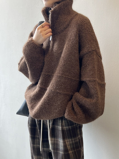 Pull femme doux à demi-zip et col montant – Casual et chaud