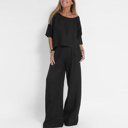Completo top e pantaloni larghi da donna – Leggero e moderno