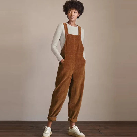 Salopette Femme Oversize En Velours Côtelé – Look Décontracté Chic