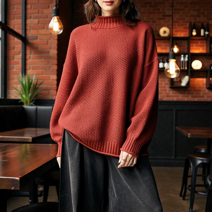 Pull Col Roulé Côtelé Élégant Femme – Maille Épaisse à Manches Longues