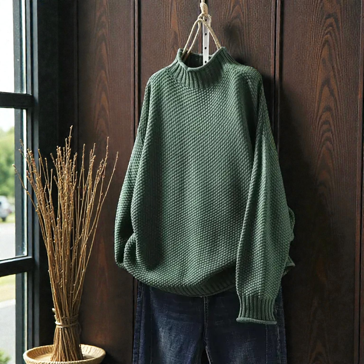 Pull Col Roulé Côtelé Élégant Femme – Maille Épaisse à Manches Longues