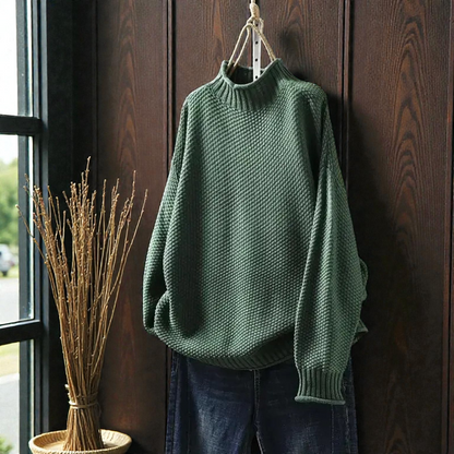 Pull Col Roulé Côtelé Élégant Femme – Maille Épaisse à Manches Longues