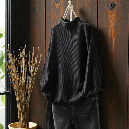 Pull Col Roulé Côtelé Élégant Femme – Maille Épaisse à Manches Longues