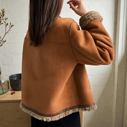 Veste d'hiver pour femmes premium doublée en polaire – Manteau épais marron à col rond