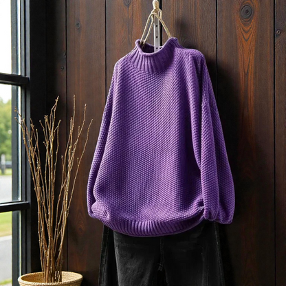 Pull Col Roulé Côtelé Élégant Femme – Maille Épaisse à Manches Longues