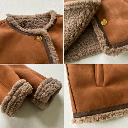Veste d'hiver pour femmes premium doublée en polaire – Manteau épais marron à col rond