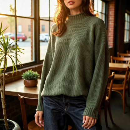 Pull Col Roulé Côtelé Élégant Femme – Maille Épaisse à Manches Longues