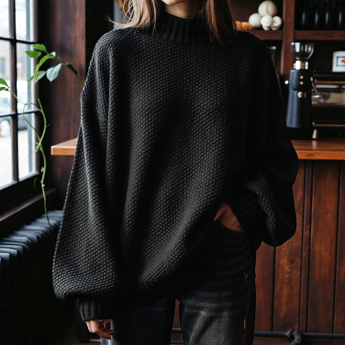 Pull Col Roulé Côtelé Élégant Femme – Maille Épaisse à Manches Longues