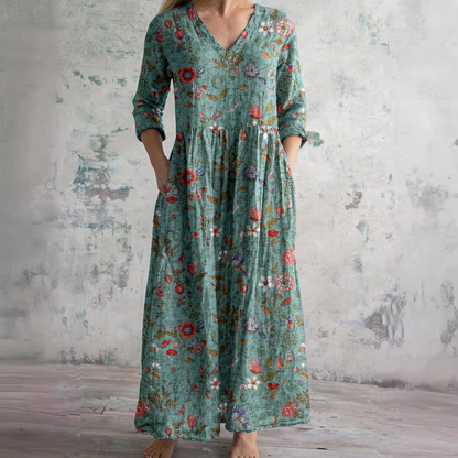 Robe Maxi Fleurie d’Été à Col V pour Femme – Style Boho Longue Robe