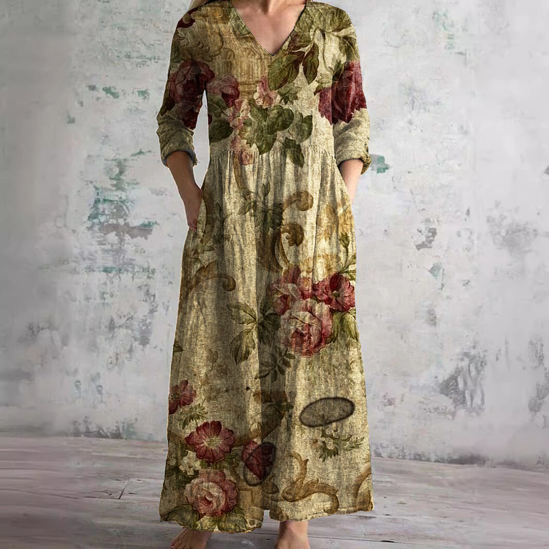 Robe Maxi Fleurie d’Été à Col V pour Femme – Style Boho Longue Robe