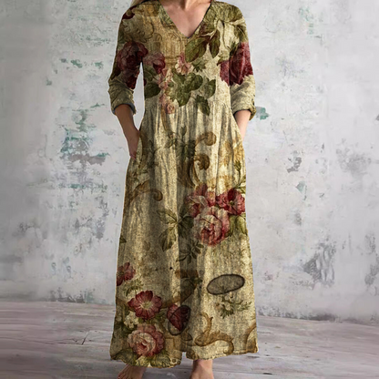 Robe Maxi Fleurie d’Été à Col V pour Femme – Style Boho Longue Robe