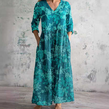 Robe Maxi Fleurie d’Été à Col V pour Femme – Style Boho Longue Robe