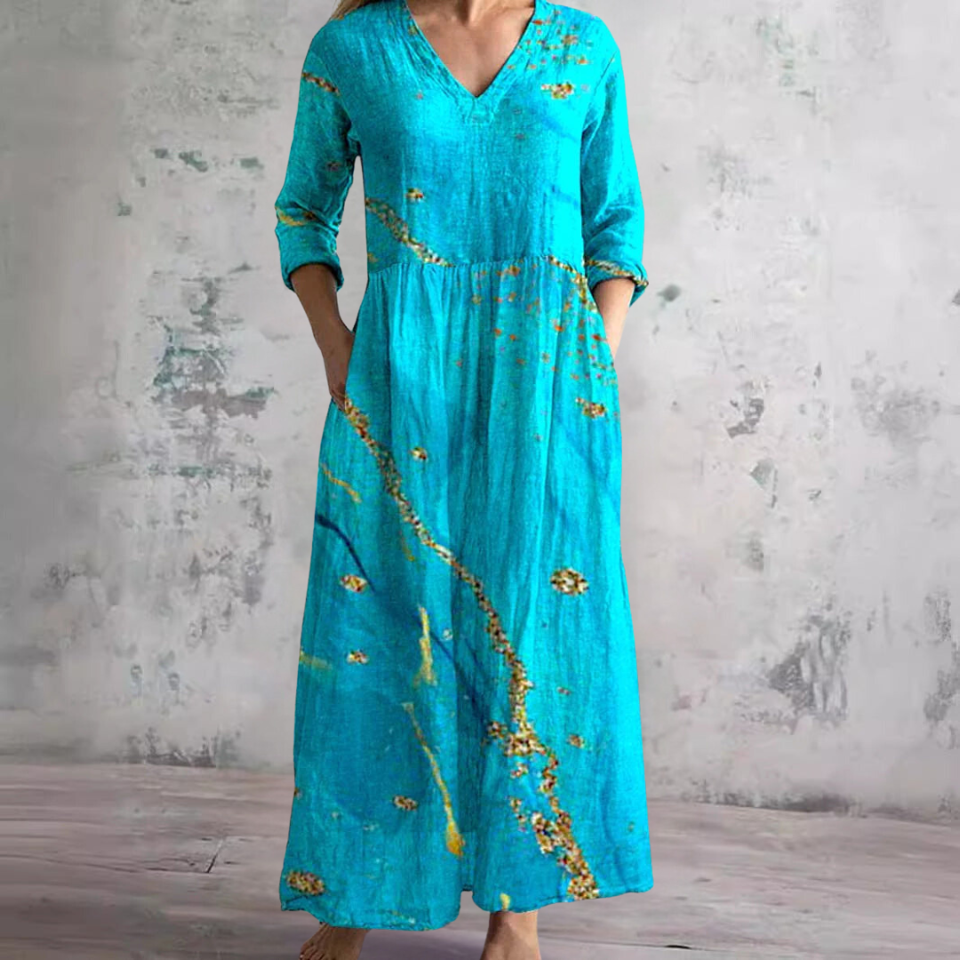 Robe Maxi Fleurie d’Été à Col V pour Femme – Style Boho Longue Robe