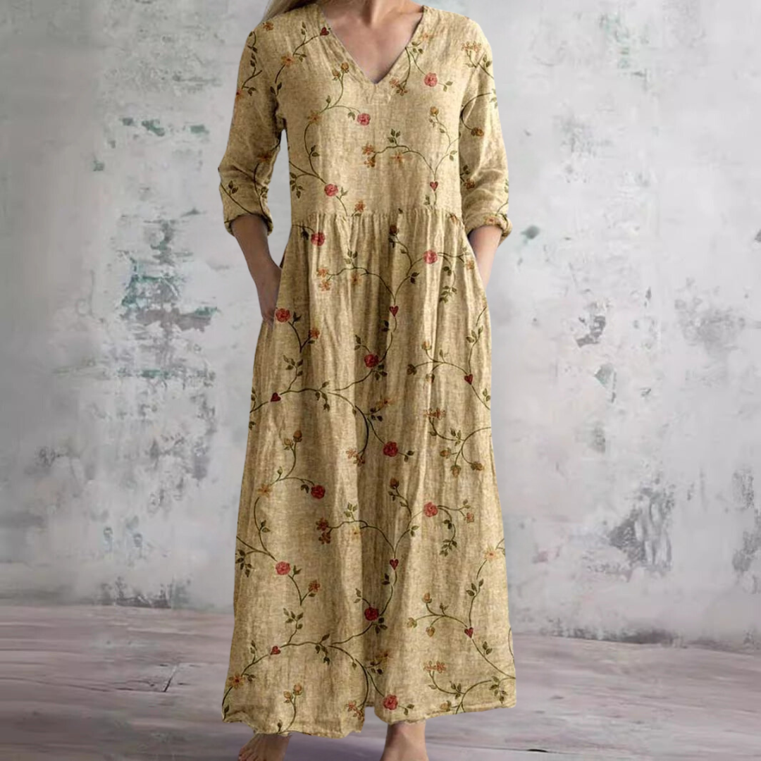 Robe Maxi Fleurie d’Été à Col V pour Femme – Style Boho Longue Robe
