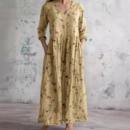 Robe Maxi Fleurie d’Été à Col V pour Femme – Style Boho Longue Robe