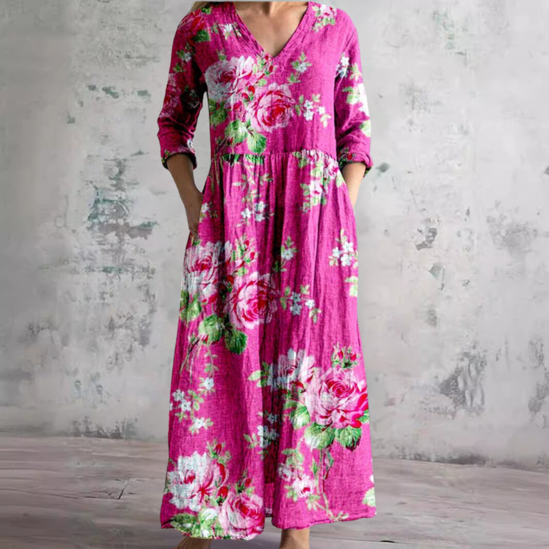 Robe Maxi Fleurie d’Été à Col V pour Femme – Style Boho Longue Robe