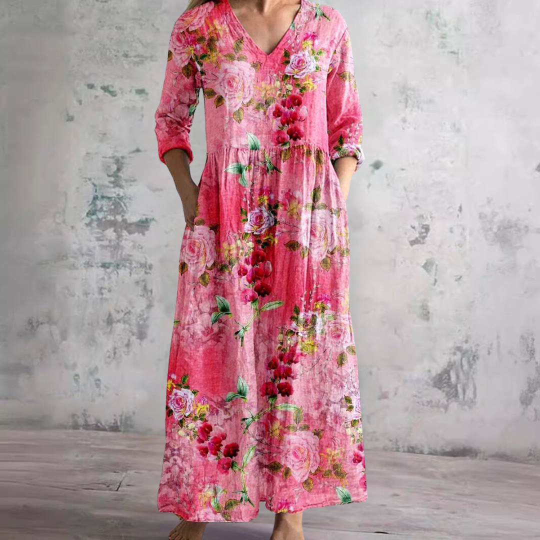 Robe Maxi Fleurie d’Été à Col V pour Femme – Style Boho Longue Robe
