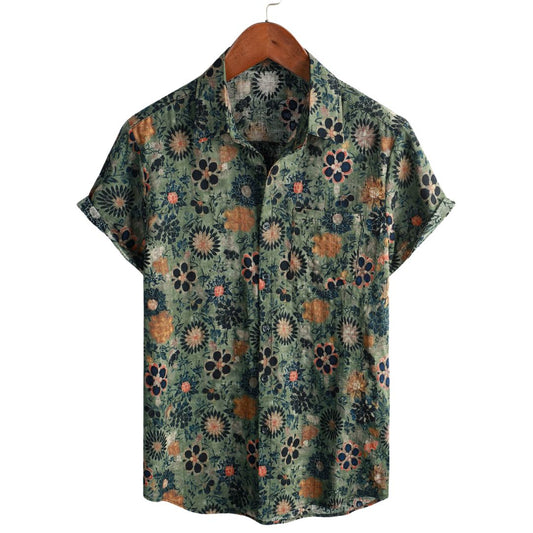 Chemise hawaïenne en coton pour homme à manches courtes