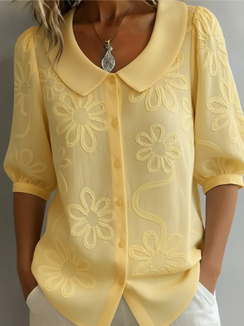 Broderet bluse til kvinder med blomster - Elegant og feminin