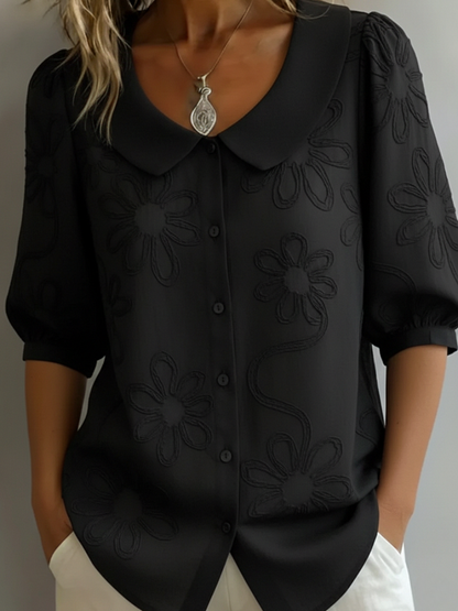 Broderet bluse til kvinder med blomster - Elegant og feminin