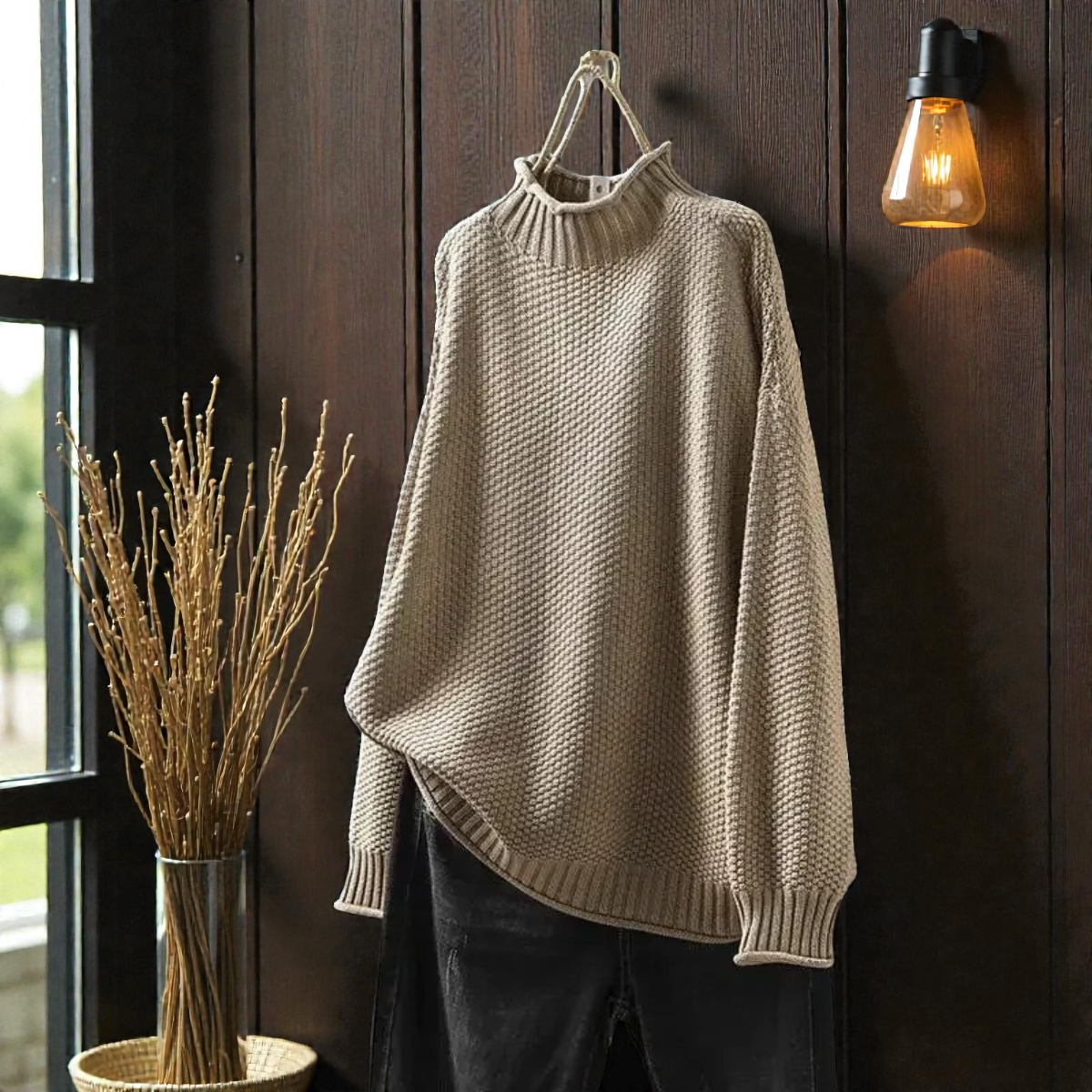 Pull Col Roulé Côtelé Élégant Femme – Maille Épaisse à Manches Longues