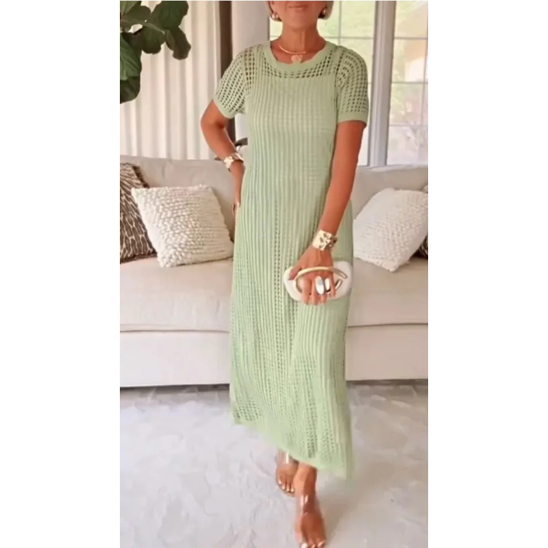 Ensemble Robe Maxi Tricotée à Découpes Femme – Robe Longue avec Couche Intérieure
