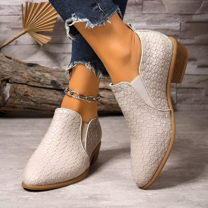 Chaussures Oxford Femme en Cuir Tressé Noir – Talon Bloc À enfiler