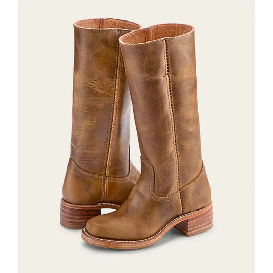 Bottes Hautes Cowboy en Cuir Femme – Style Bout Rond à Talon Bloc