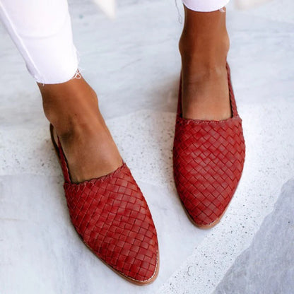Mules Plates en Cuir Tressé Luxe Femme – Confort Pointu Slip-On