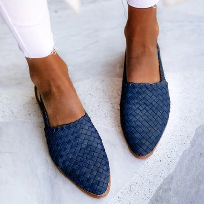 Mules Plates en Cuir Tressé Luxe Femme – Confort Pointu Slip-On
