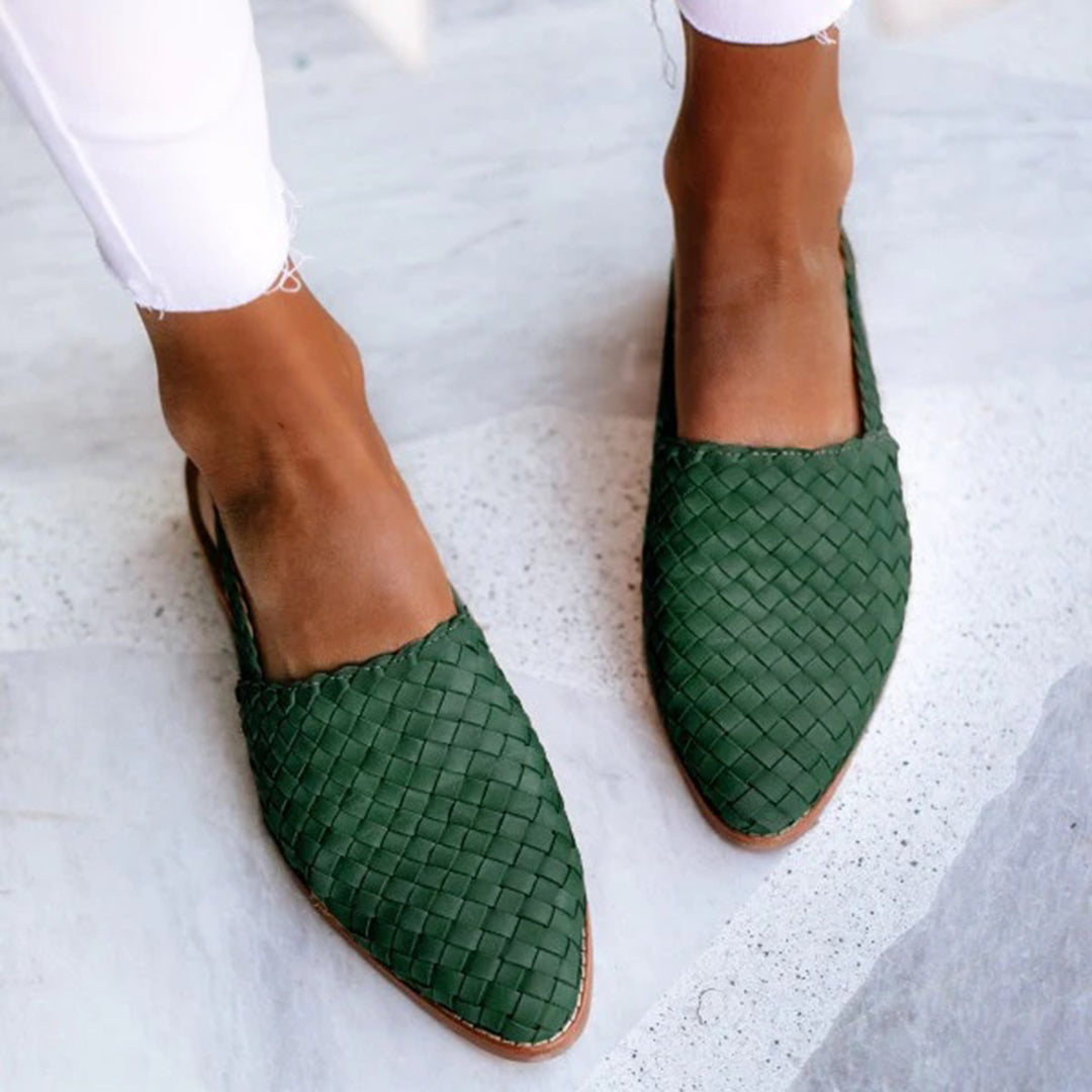 Mules Plates en Cuir Tressé Luxe Femme – Confort Pointu Slip-On