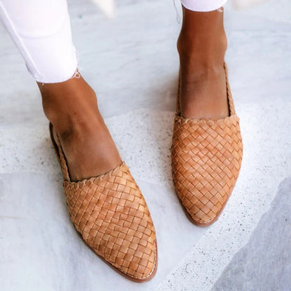 Mules Plates en Cuir Tressé Luxe Femme – Confort Pointu Slip-On