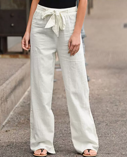 Women's Wide-Leg Linen Pants with Drawstring - Soft and Lightweight