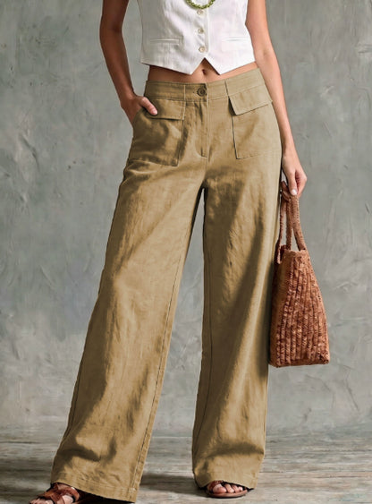 Loose solid color women's pants with elastic waistband, casual style