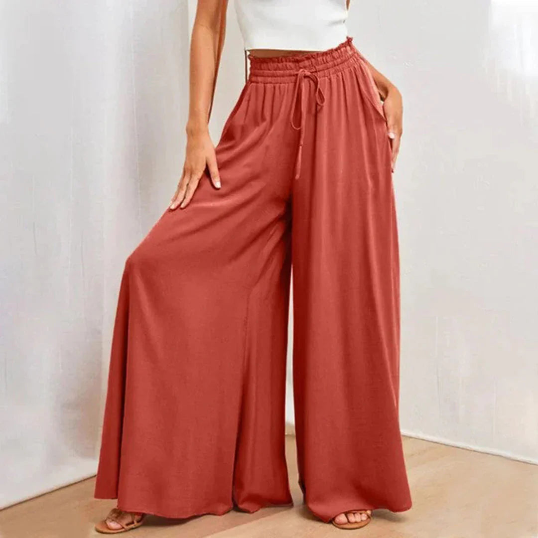 Pantalon Femme Taille Haute à Jambes Larges – Coupe Longue Élégante