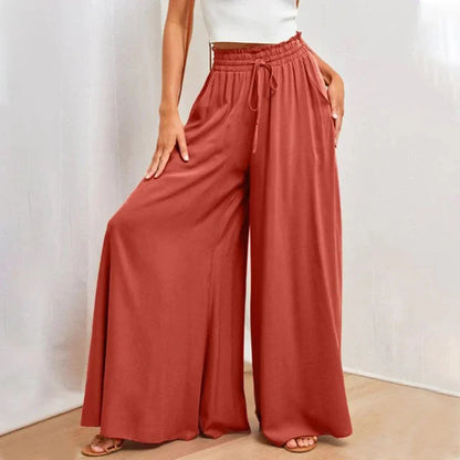 Pantalon Femme Taille Haute à Jambes Larges – Coupe Longue Élégante
