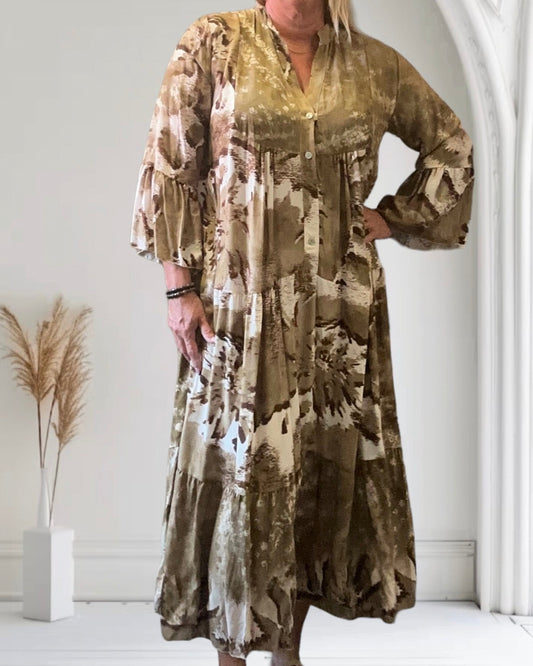 Robe Longue d’Automne pour Femme à Coupe Ample en Couleur Beige