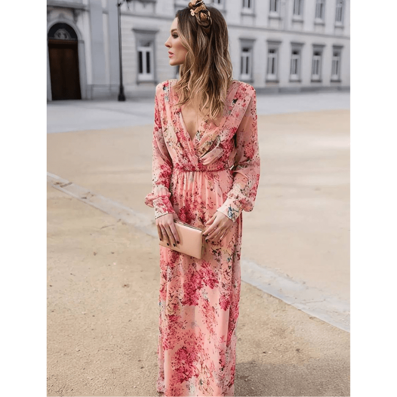 Robe longue bohème fleurie femme – Charme romantique et fluide