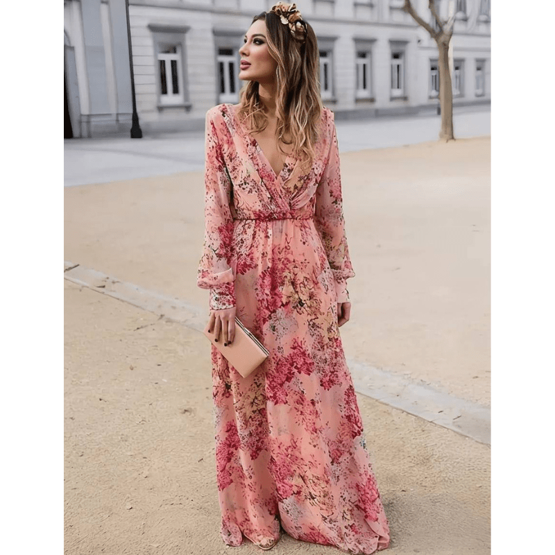 Robe longue bohème fleurie femme – Charme romantique et fluide