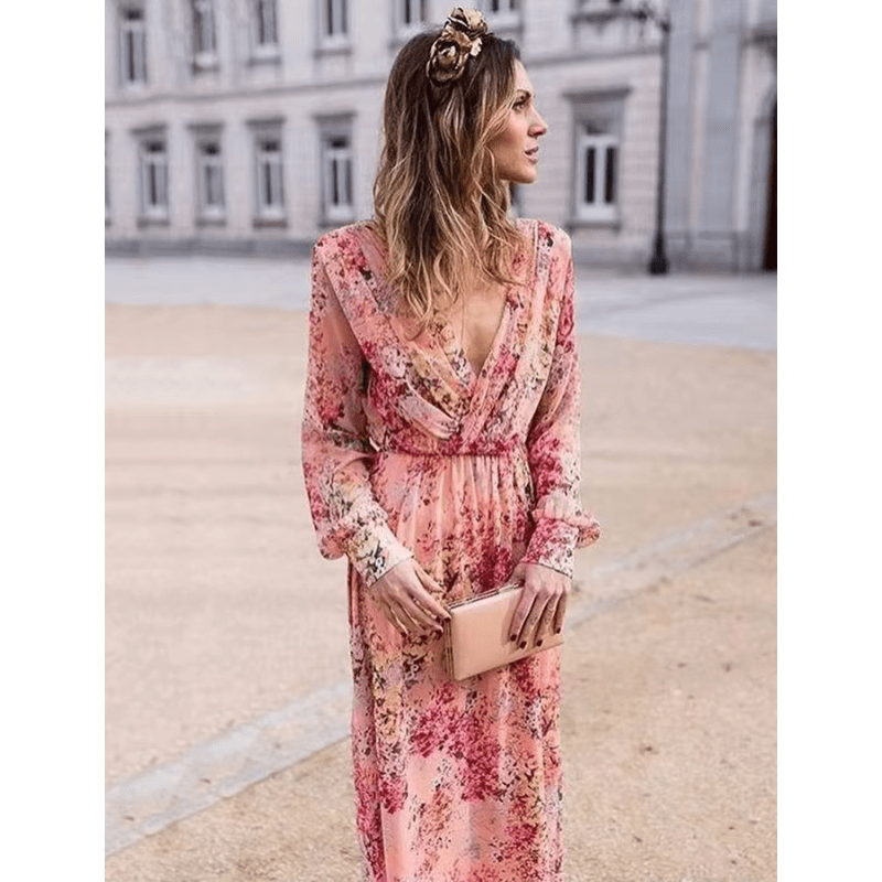 Robe longue bohème fleurie femme – Charme romantique et fluide