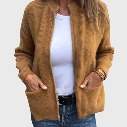 Cardigan da donna con cerniera e cappuccio in morbida maglia – Comodo e casual