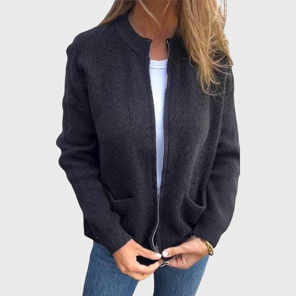 Cardigan da donna con cerniera e cappuccio in morbida maglia – Comodo e casual