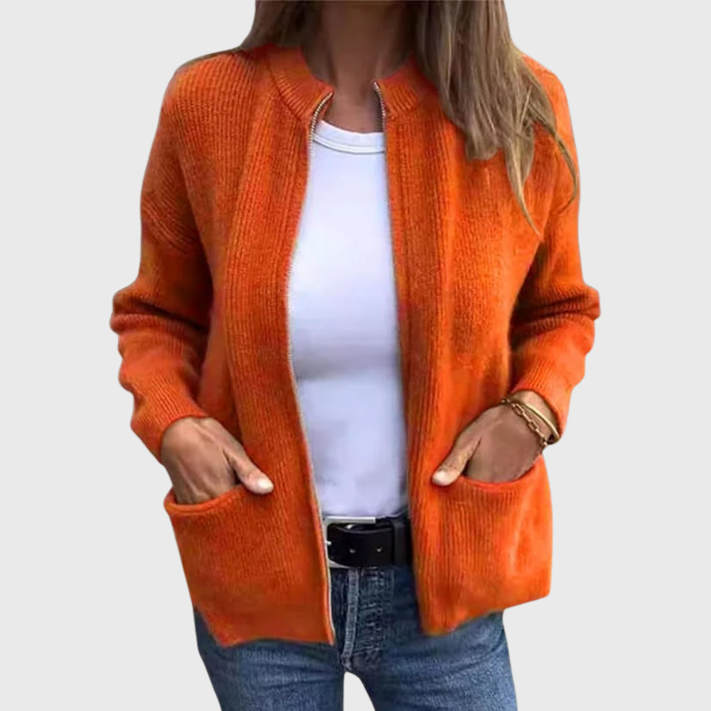 Cardigan da donna con cerniera e cappuccio in morbida maglia – Comodo e casual