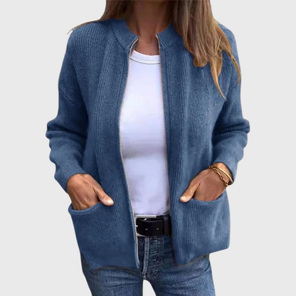 Cardigan da donna con cerniera e cappuccio in morbida maglia – Comodo e casual
