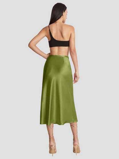 Jupe midi satinée taille haute élégante et stylée femme – Jupe fluide légère soyeuse pour tenues formelles, bureau ou décontractées