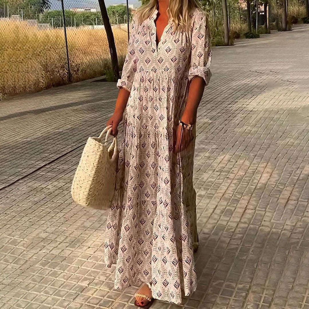 Robe maxi d'été bohème légère à col en V femmes – Écoulement, Confortable