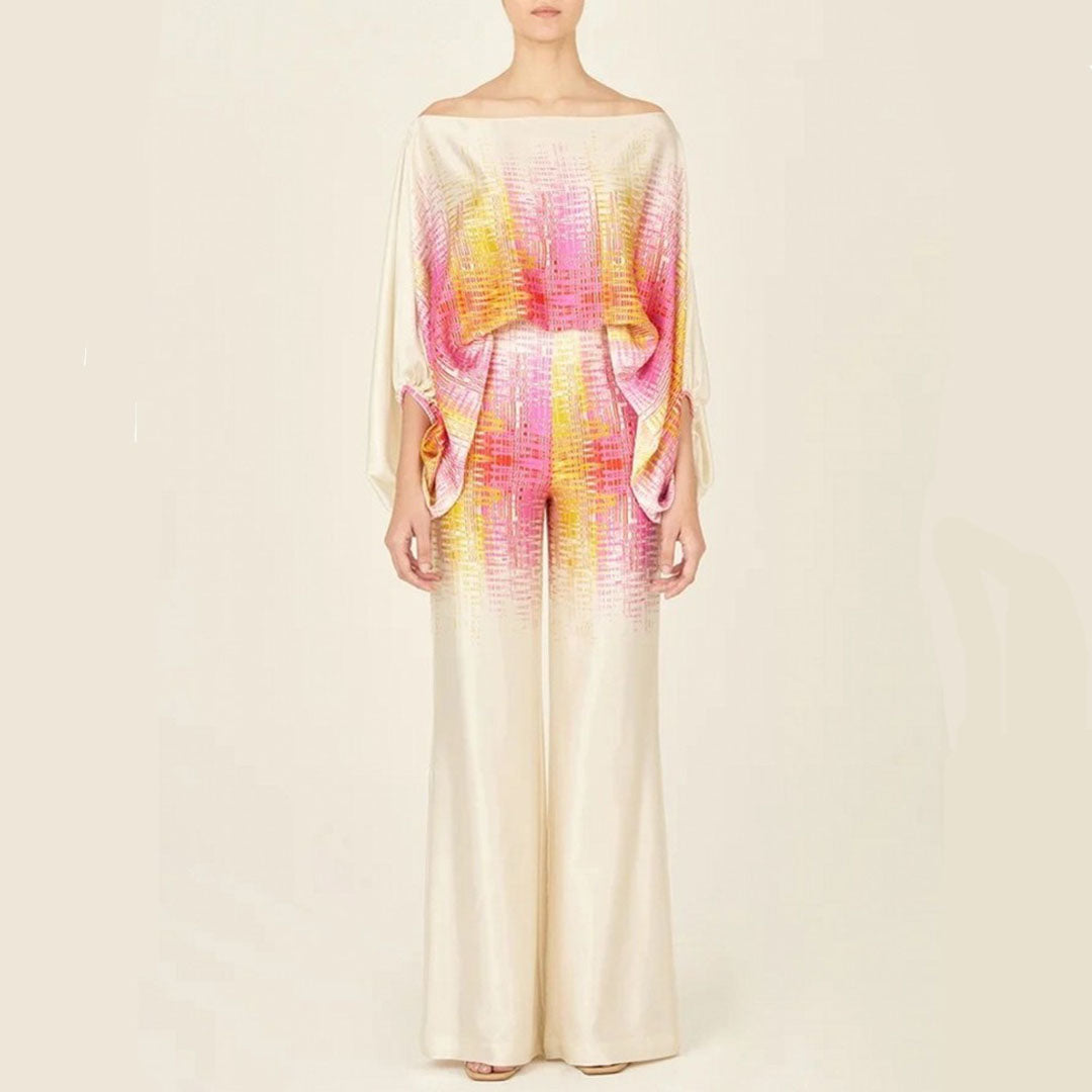 Ensemble Deux Pièces Satin à Épaule Asymétrique Femme – Élégant, Fluide Léger
