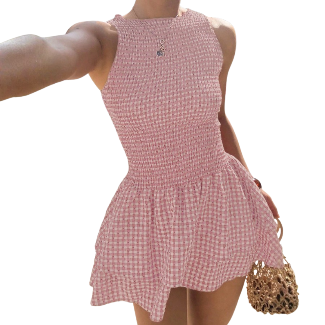 Plaid dress for women with bare shoulders - Chic and feminine