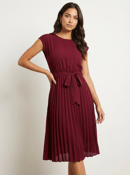 Robe midi plissée femme – Ceinturée et élégante