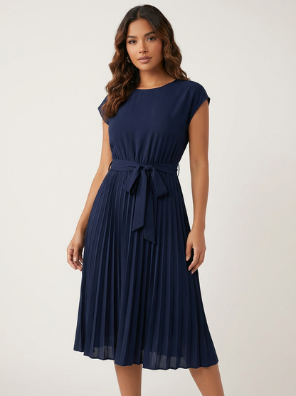 Robe midi plissée femme – Ceinturée et élégante